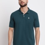 Men Green Brand Logo Printed Slim Fit Pure Cotton T-shirt