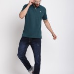 Men Green Brand Logo Printed Slim Fit Pure Cotton T-shirt