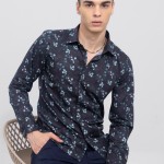 Men Slim Fit Floral Printed Casual Cotton Shirt
