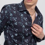 Men Slim Fit Floral Printed Casual Cotton Shirt