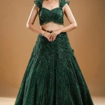 Forest Green Net Bridesmaids Lehenga with Sweetheart Neck Blouse-JD3366