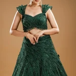 Forest Green Net Bridesmaids Lehenga with Sweetheart Neck Blouse-JD3366