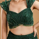 Forest Green Net Bridesmaids Lehenga with Sweetheart Neck Blouse-JD3366