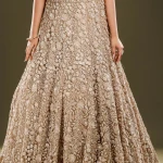 Gold Sequins Embroidered Net Reception Lehenga with Sweetheart Neck Blouse-JE2345