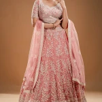 Light Pink Sequins Embroidered Designer Net Lehenga with Readymade Blouse-JE3000