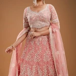 Light Pink Sequins Embroidered Designer Net Lehenga with Readymade Blouse-JE3000