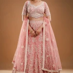 Light Pink Sequins Embroidered Designer Net Lehenga with Readymade Blouse-JE3000