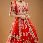 Scarlet Red Zardosi Embroidered Silk Lehenga with Readymade Blouse-JE2637