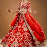 Scarlet Red Zardosi Embroidered Silk Lehenga with Readymade Blouse-JE2637