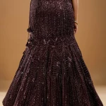 Wine Purple Sequins Embroidered Fish Cut Style Lehenga with Halter Neck Blouse-JD3656