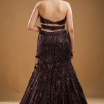 Wine Purple Sequins Embroidered Fish Cut Style Lehenga with Halter Neck Blouse-JD3656