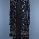 Dark Blue Velvet Cutdana Embroidered Wedding Sherwani